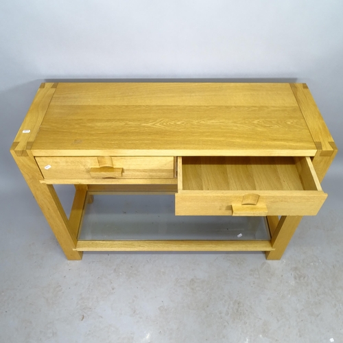 2543 - A contemporary John Lewis light oak 2-tier side table, with 2 fitted drawers, 110cm x 80cm x 40cm