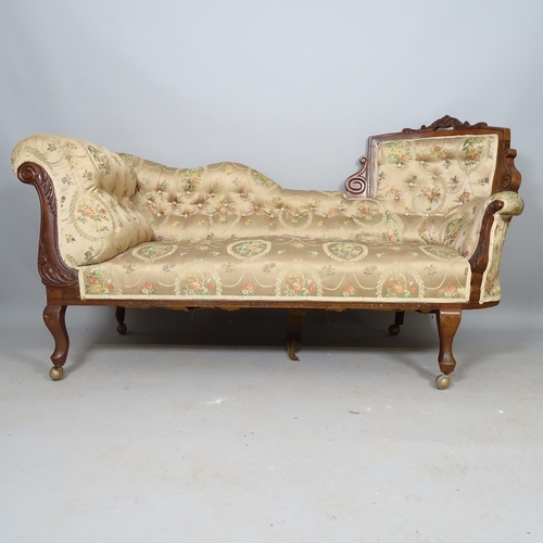 2547 - An Edwardian carved mahogany and upholstered settee longue, L170cm