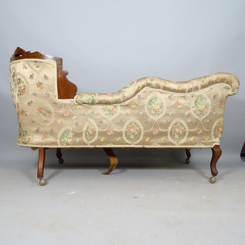 2547 - An Edwardian carved mahogany and upholstered settee longue, L170cm