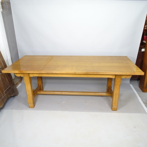 2549 - A contemporary oak dining table, with H-shaped stretcher, 221cm x 77cm x 95cm