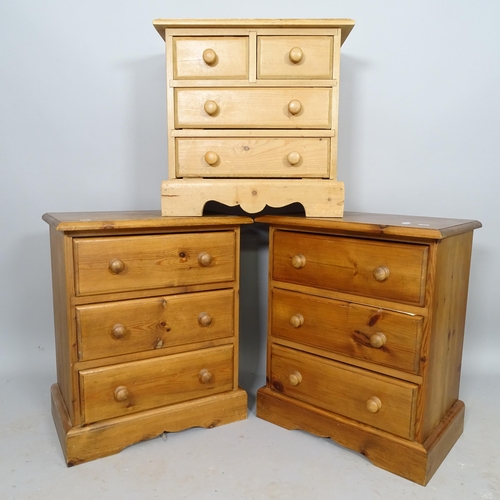 2553 - A pair of pine 3-drawer bedside chests, 52cm x 52cm x 35cm, and another pine bedside chest, 50cm x 5... 