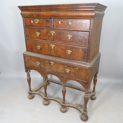 2555 - An 18th century mahogany 2-section chest on stand, top section having 2 short and 2 long drawers, ba... 