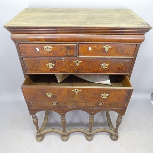 2555 - An 18th century mahogany 2-section chest on stand, top section having 2 short and 2 long drawers, ba... 