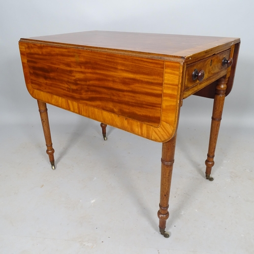 2557 - An Antique crossbanded mahogany and ebony-strung Pembroke table, with end frieze drawer and inlaid d... 