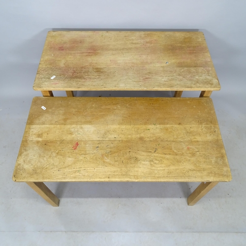 2558 - A pair of Vintage pine children's writing tables, 91cm x 60cm x 44cm