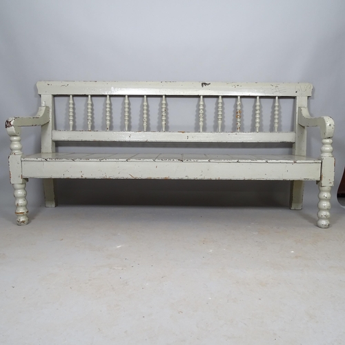 2560 - A painted wooden garden seat, 185cm x 90cm x 55cm