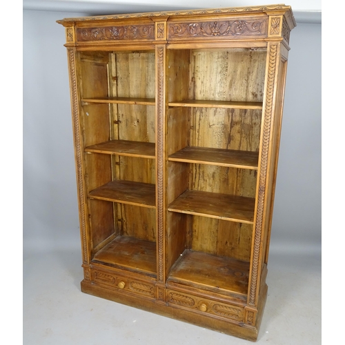 2566 - An Antique mahogany Arts and Crafts side-by-side bookcase, with 6 fitted shelves and 2 drawers under... 