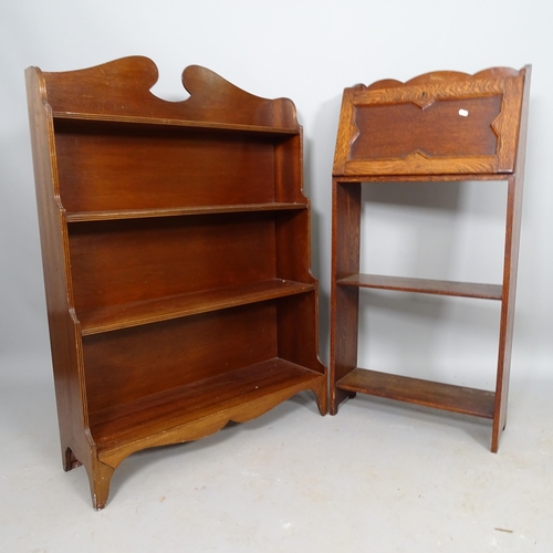 2573 - A 1930s oak student's bureau, 51cm x 107cm x 20cm, and a mahogany waterfall open bookcase, 77cm x 10... 