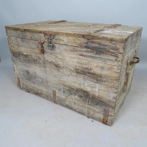 2578 - An Antique stained pine trunk, 110cm x 67cm x 63cm