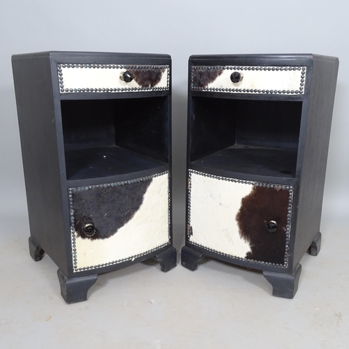 2583 - A pair of black painted contemporary bedside table, with single drawer and cabinet under, 38cm x 70c... 