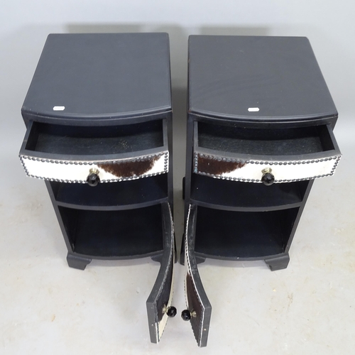 2583 - A pair of black painted contemporary bedside table, with single drawer and cabinet under, 38cm x 70c... 