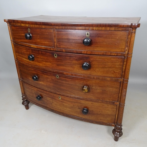 2584 - A 19th century mahogany bow-front chest of 2 short and 3 long drawers, 111cm x 106cm x 60cm