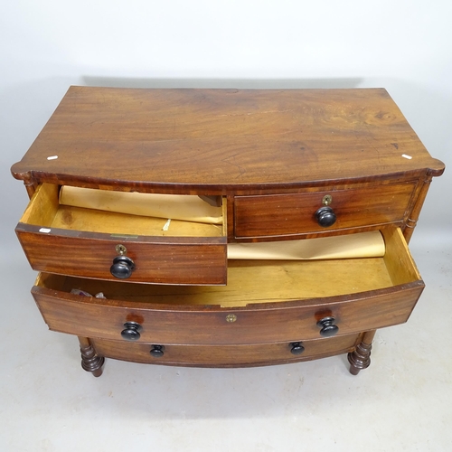 2584 - A 19th century mahogany bow-front chest of 2 short and 3 long drawers, 111cm x 106cm x 60cm