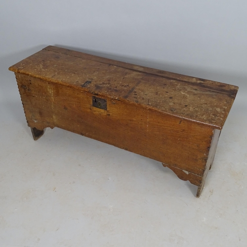 2589 - An Antique stained pine blanket box on stile legs, 109cm x 50cm x 33cm