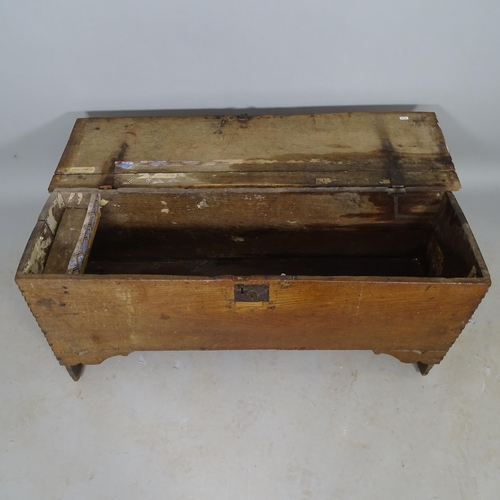 2589 - An Antique stained pine blanket box on stile legs, 109cm x 50cm x 33cm