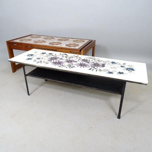 2593 - A mid-century tile-top coffee table, 95cm x 39cm x 48cm, and another 2-tier coffee table (2)