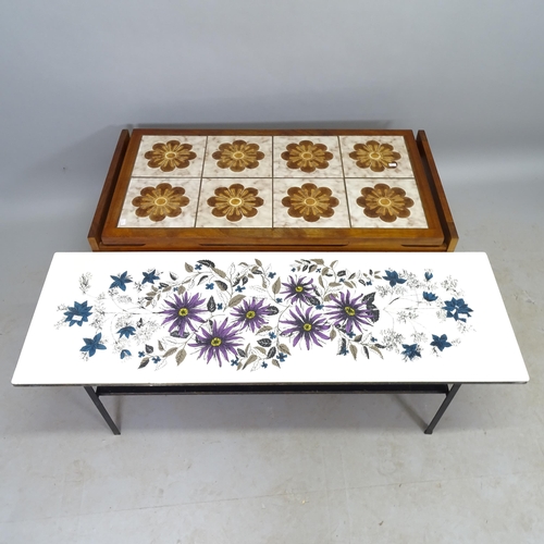 2593 - A mid-century tile-top coffee table, 95cm x 39cm x 48cm, and another 2-tier coffee table (2)