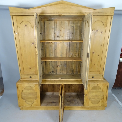 2598 - A pine Gothic style 2-section cabinet, 170cm x 198cm x 45cm