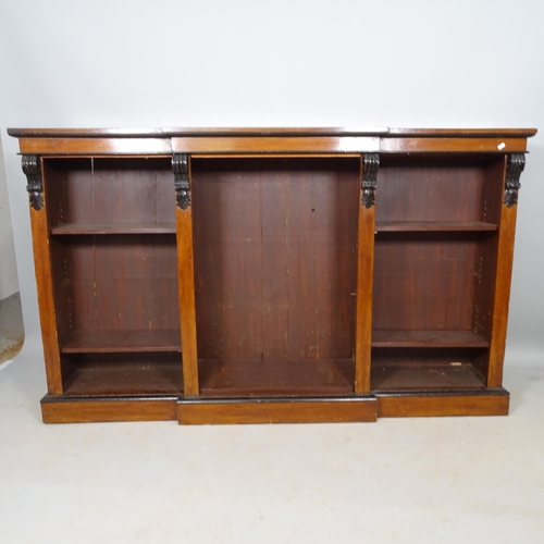 2604 - A Victorian mahogany break-front open bookcase, 180cm x 109cm x 38cm