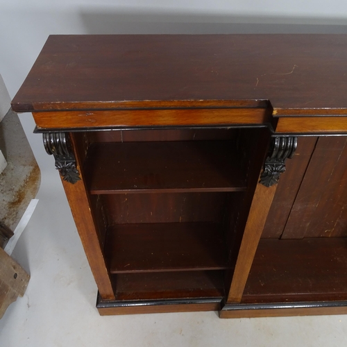 2604 - A Victorian mahogany break-front open bookcase, 180cm x 109cm x 38cm