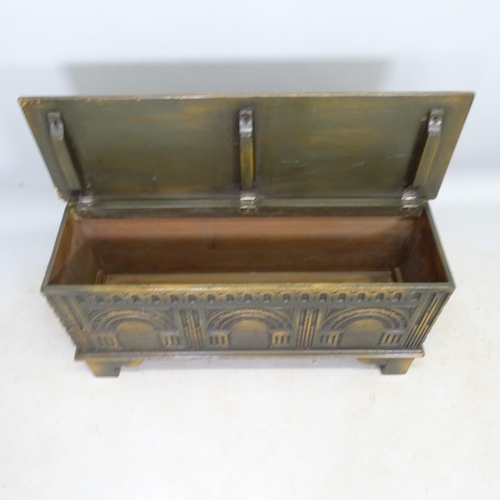 2605 - A mahogany blanket box, with carved decoration and bracket feet, 99cm x 49cm x 31cm