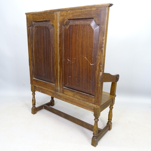 2606 - An early 20th century oak hall settle, 95cm x 116cm x 40cm