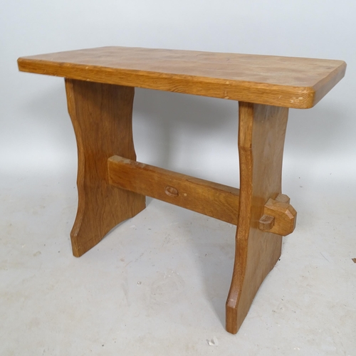 2607 - A bespoke-made oak stool with acorn carved stretcher, W53cm, H44cm