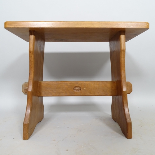 2607 - A bespoke-made oak stool with acorn carved stretcher, W53cm, H44cm