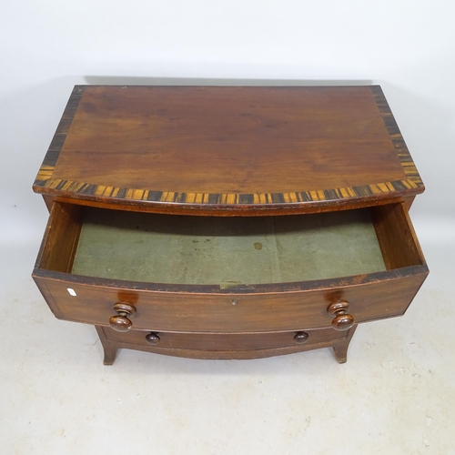 2608 - A Victorian mahogany and crossbanded bow-front chest of 3 drawers, 96cm x 86cm x 48cm