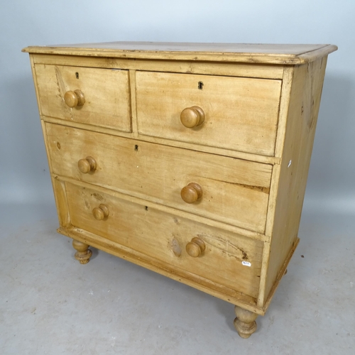 2609 - A Victorian pine chest of 2 short and 2 long drawers, 84cm x 82cm x 45cm