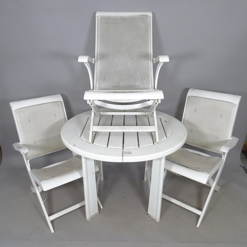 2612 - A plastic folding garden table, 100cm x 70cm, and 2 matching chairs, by Triconfort of France, and a ... 