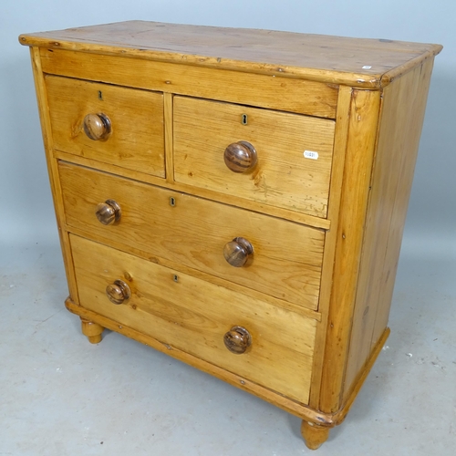 2623 - A Victorian pine chest of 2 short and 2 long drawers, 82cm x 84cm x 40cm