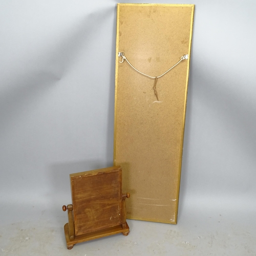 2637 - A modern rectangular gilt-framed wall mirror, 38cm x 119cm, and a mahogany swing toilet mirror (2)