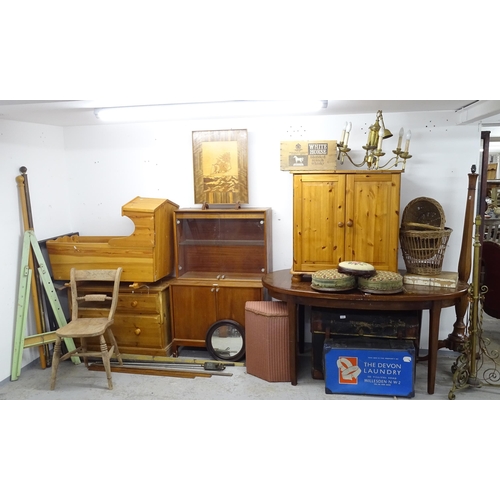 2641 - Various items, to include a Vintage trunk, 3 button footstools, chandelier, 2 standard lamps etc (34... 