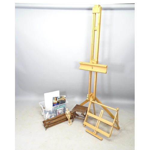 2646 - A Winsor & Newton's floor standing artist's easel, 3 table-top easels, an artist's lay figure, vario... 