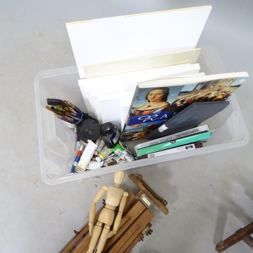 2646 - A Winsor & Newton's floor standing artist's easel, 3 table-top easels, an artist's lay figure, vario... 