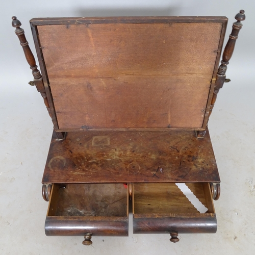 2661 - 19th century mahogany box swing toilet mirror, with 2 fitted drawers, 51cm x 52cm x 30cm