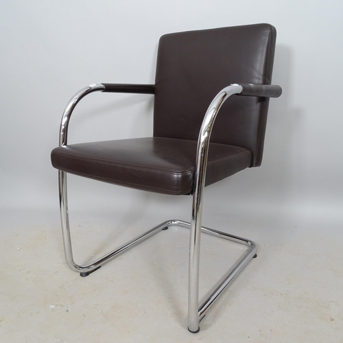 2666 - A Vitra ID soft conference cantilever chair, with chocolate leather upholstery, on chrome frame