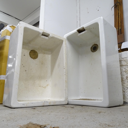 2674 - A glazed ceramic butler's sink, 69cm x 26cm x 45cm, and another, 62cm x 26cm x 45cm (2)