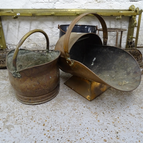 2694 - A mixed Lot including coal scuttles, fire fenders, wicker basket etc