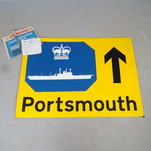 2695 - A painted wooden road sign for the 1977 Royal Navy Fleet Review, 122cm x 89cm, with certificate of a... 