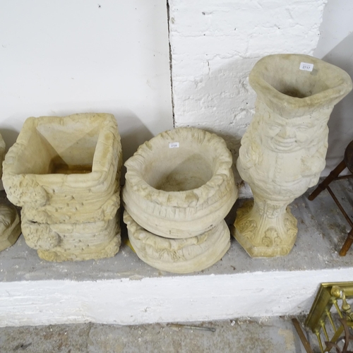 2698 - A pair of concrete sack planters, 45cm x 30cm, a concrete Toby jug figure, H45cm, and a pair of ivy ... 