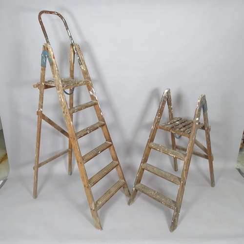 2705 - 2 Vintage wooden step ladders, tallest 178cm