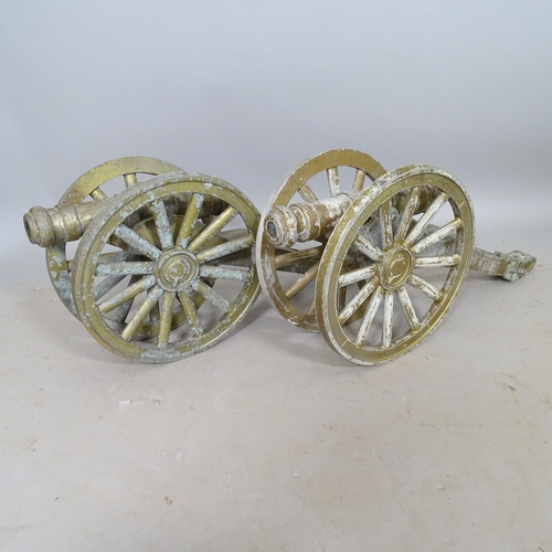 2717 - A pair of brass ornamental garden cannons, L75cm