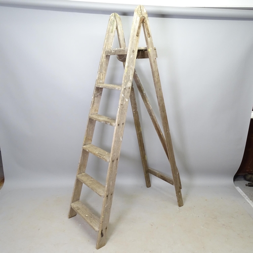 2718 - A Vintage folding pine step ladder, H (folded) 186cm