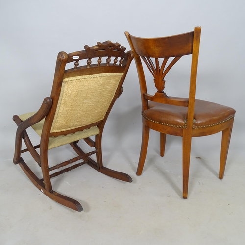 2659 - A single mahogany dining chair with leather seat, 50cm x 90cm x 45cm, and a mahogany folding rocking... 