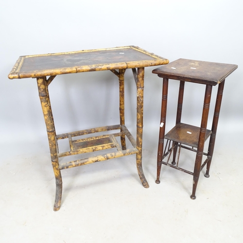 2653 - An Antique 2-tier bamboo occasional table, with painted top, 66cm x 72cm x 45cm, and a square-top ma... 