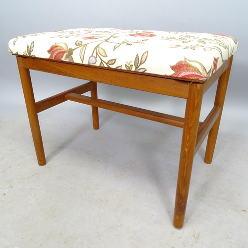 2654 - A mid-century teak and upholstered metamorphic suitcase stand/stool, 60cm x 50cm x 40cm