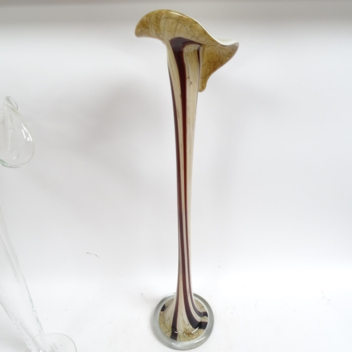 604 - A tall art glass vase and a large jack in the pulpit vase