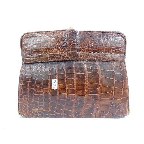 64 - HARRODS - an Antique crocodile skin Gladstone bag, W40cm, H20cm, D26cm